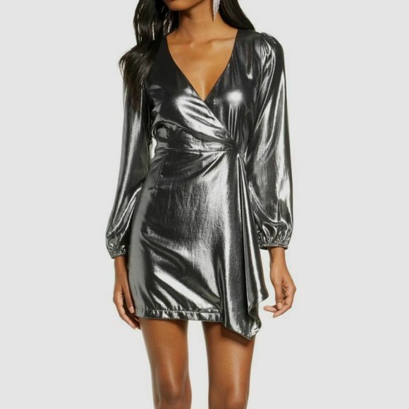 French Connection Dresses & Skirts - French Connection Metallic Drape Wrap Dress